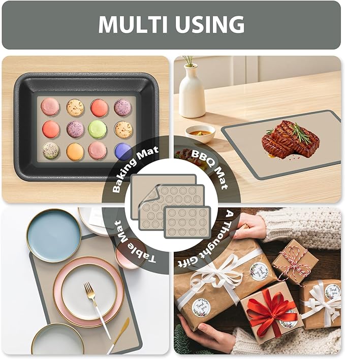 Macaron Silicone Baking Mats, 3 PCS Non Stick Macaroon Mat Silicone for Macarons, Cookie, Pastry, Gray