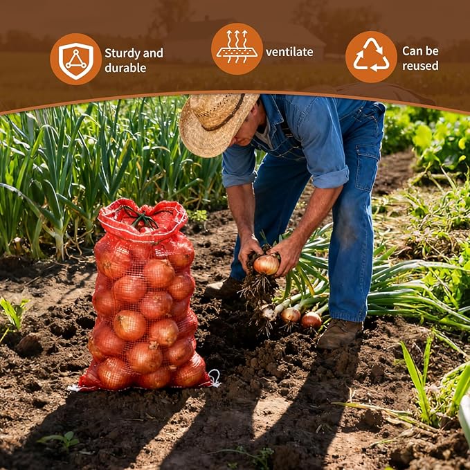60 Pack 3 Sizes Mesh Onion Bags (18"x10", 24"x14", 31"x20"), Reusable Drawstring Fresh Produce Storage Bags for Onions, Vegetables, Potatoes, Citrus, Crawfish Firewood
