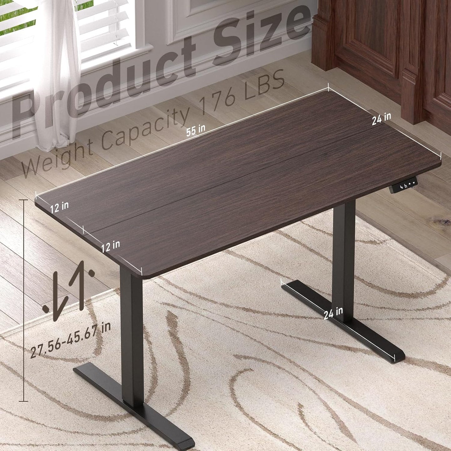 Ywin Electric Height Adjustable Standing Desk with Wheels, 55 x 24 inches Ergonomic Stand Up Desk for Home Office