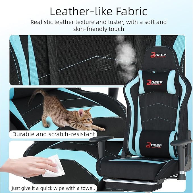 Fabric Gaming Chair, Skin-Friendly and Breathable, Manufactured by A Reputable Manufacturer, Safe and Stable, Specially Designed for Gaming.with Footrest Mg(1005-LightBlue)