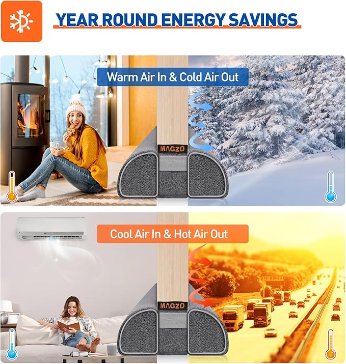 MAGZO Door Draft Stopper for Bottom of Door, 2 Pack 30 Inch Under Door Draft Stopper, Fan Shaped Under Door Gap Filler Bottom, Door Soundproofing, Grey