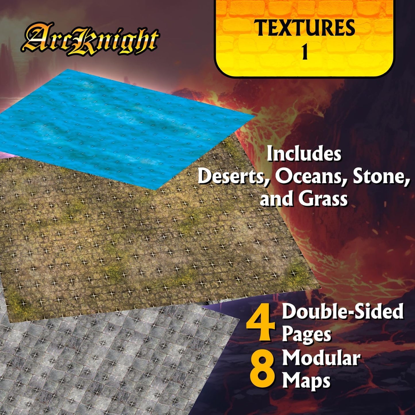 Arcknight The Textures Pack Roleplaying Battlemaps; 16 Modular RPG Maps in 8 Double-Sided Pages, 1" Square Grid, Modular & Versatile Design for Tabletop Gaming - for Dungeons & Dragons, Pathfinder