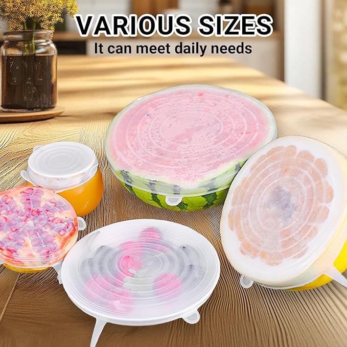 4 Pack 4.5in Reusable Silicone Stretch Lids, Silicone Bowl Covers for Food Storage, Universal Stretchable Lids for Containers Produce, Elastic Expandable Seal Cover, Microwave Freezer Safe