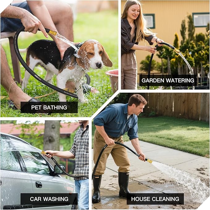 Garden Hose 5/8" x 15ft Brass Rubber Heavy Duty Water Hose 600 PSI Burst Pressure, Durable Flexible Hose for Yard, Car Wash, Pets Black