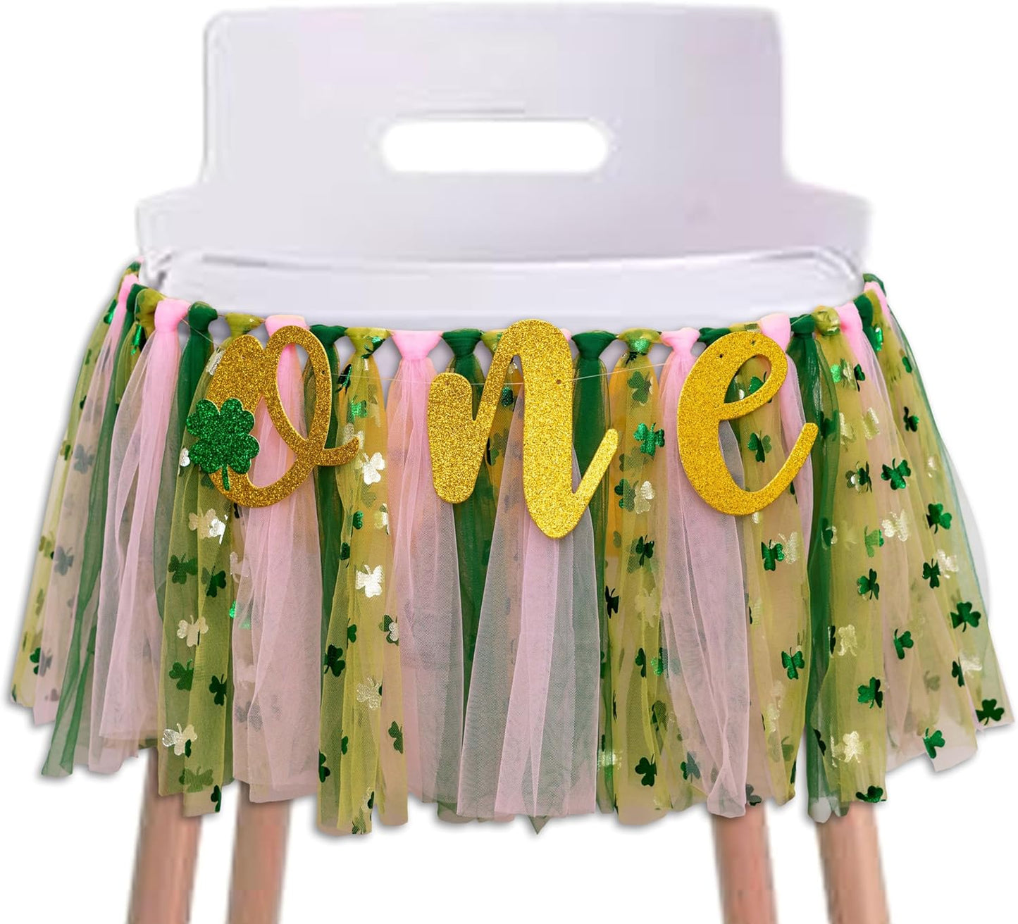 Lucky One 1st Birthday High chair Banner - St Patrick's Day Highchair Decoration, Shamrock First Birthday Party Deco, Clover Irish Highchair Tutu