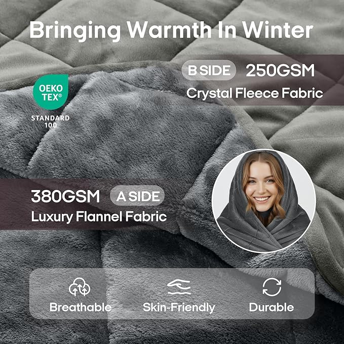 ZonLi Royal Posh Velvet Weighted Blanket for Adults, Dual Sided Cozy Fluffy Heavy Blanket(60"x80",20lbs,Grey), Bed Sofa Heavy Blankets, Soft Material with Premium Glass Beads, Easy Care