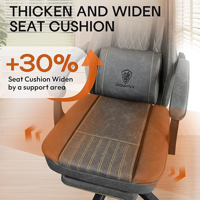 Dowinx Gaming Chair Breathable PU Leather Gamer Chair with Footrest Massage Lumbar Support, Big and Tall Ergonomic Reclining Computer Chair with Pocket Spring Cushion for Adults Teens (Grey)