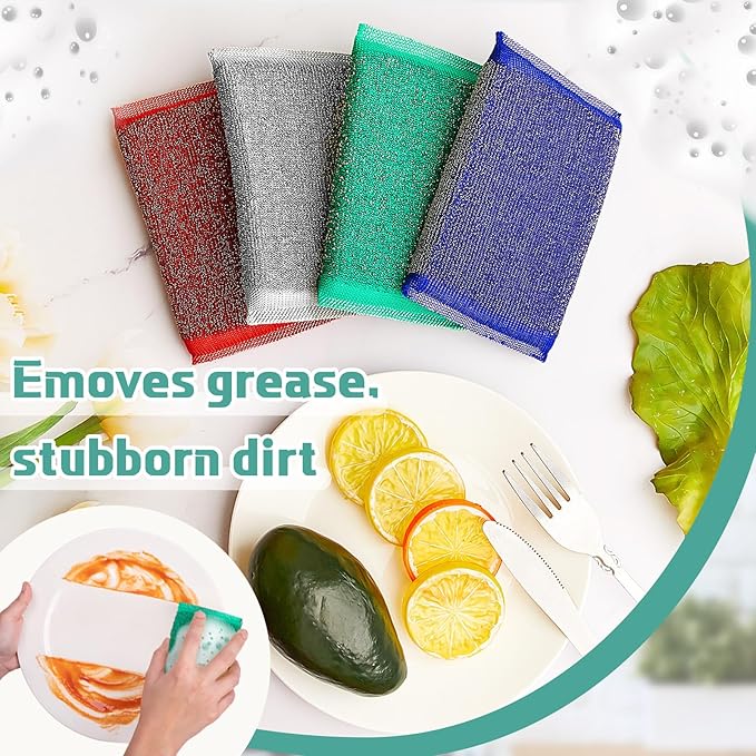 Thyle 8 Pack Steel Scrub Sponges for Dishes Non Scratch Scouring Multi Use Metal Scrubber Heavy Duty Dish Wash Kitchen Sponge for Pot Dish Washing Hard Surface Cleaning (Multicolored)