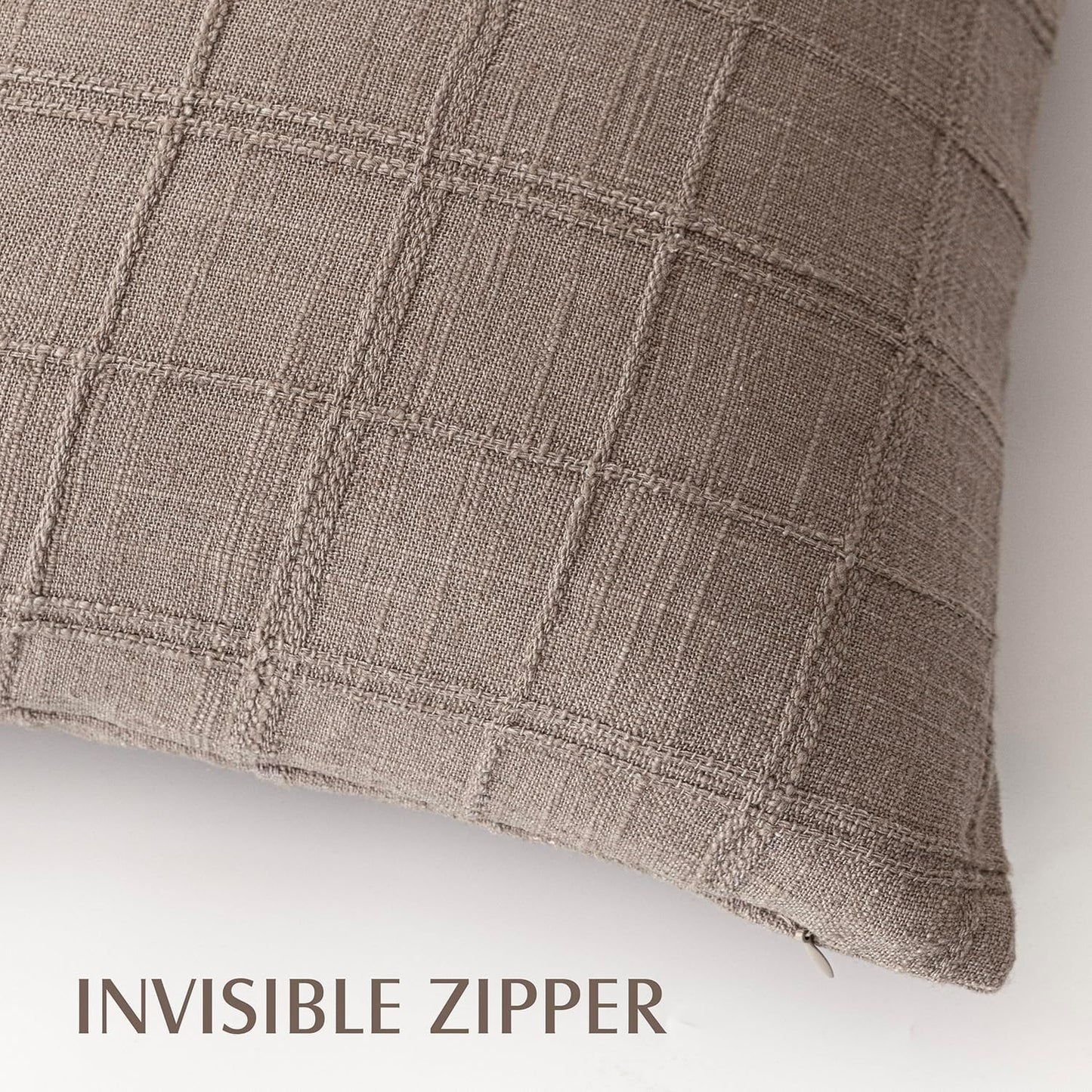 Foindtower Set of 2 Decorative Linen Check Throw Pillow Covers Neutral Farmhouse Vintage Cushion Covers Modern Boho Home Decor for Sofa Chair Couch Bedroom Living Room Outdoor,26×26 Inch,Tan Taupe