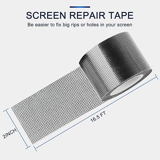 Window Screen Repair Kit 2 in X 16.5FT 3-Layer Strong Adhesive & Waterproof Tape Fiberglass Covering mesh, Repair for Window Screen and Screen Door tears Holes