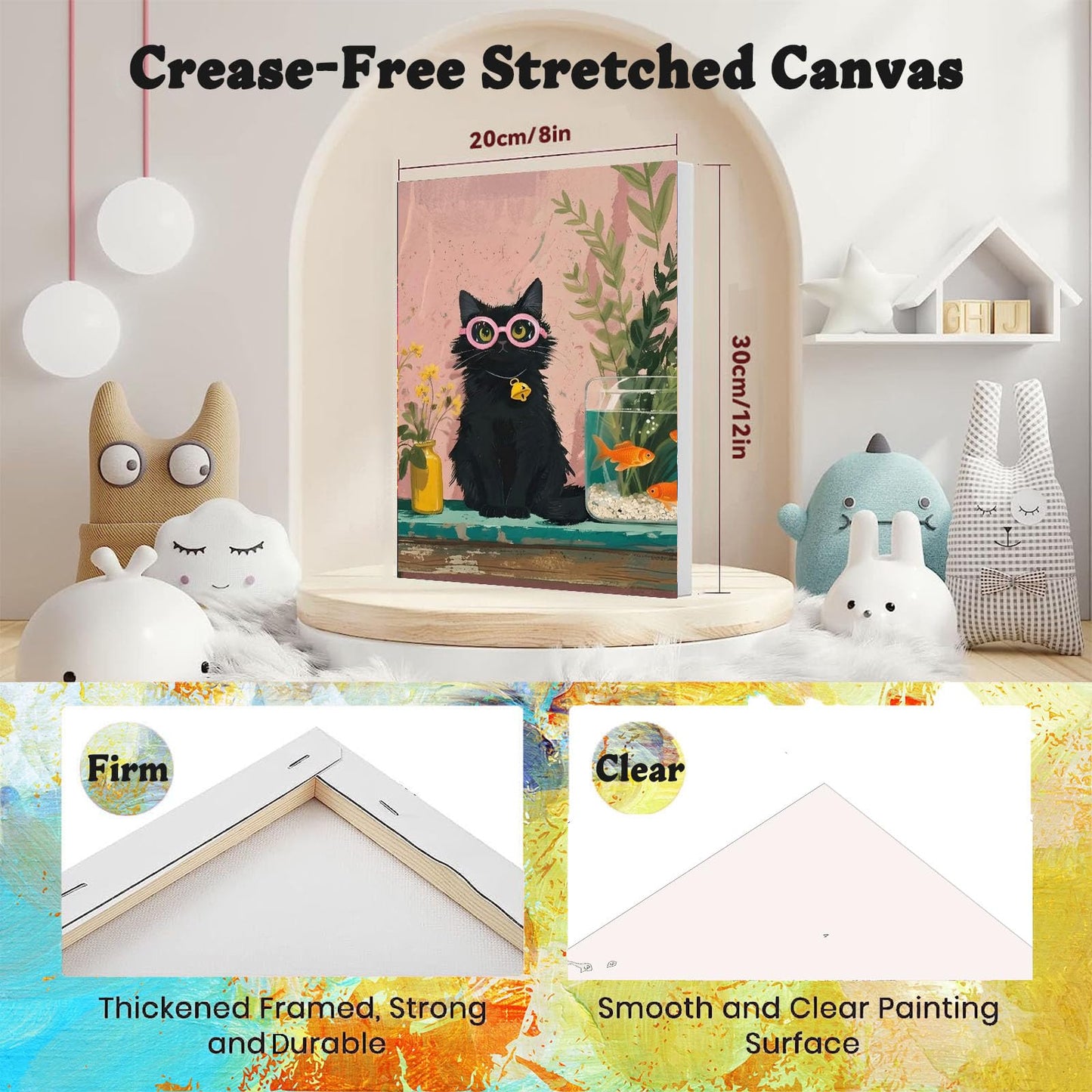 xackcme 4 Pack Paint by Numbers for Adults with Framed Canvas - with Wooden Easel, Cat Paint by Number on Canvas, DIY Black Cat Acrylic Oil Painting Kits with Brushes for Home Wall Decor (8x12 inch)