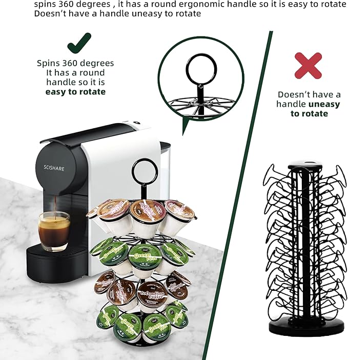 K-Cup Pod Carousel Holder and Organizer for 36 Pods - Spins 360 Degrees, Detachable, Modern Metal Design in Black for Home and Office Counters