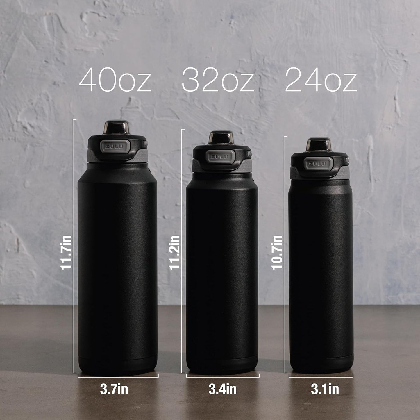 ZULU Powerfill Pro 24oz Stainless Steel Water Bottle with Quick Fill Lid, Triple Walled Vacuum Insulated Metal, Leak Proof Locking Lid, Sip and Chug, Reusable BPA Free, Black