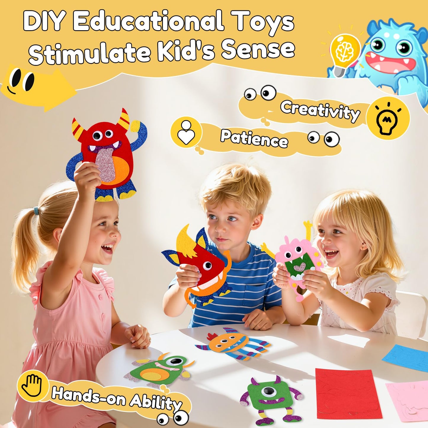 YOTOY Felt Sewing Kit for Kids - Toddler Arts & Crafts for Ages 3-5 - Girls Boys 4-6 Birthday Gift - DIY Beginner Needle and Thread Kit - DIY Kid Craft Activities Ages 3 4 5 6 Years