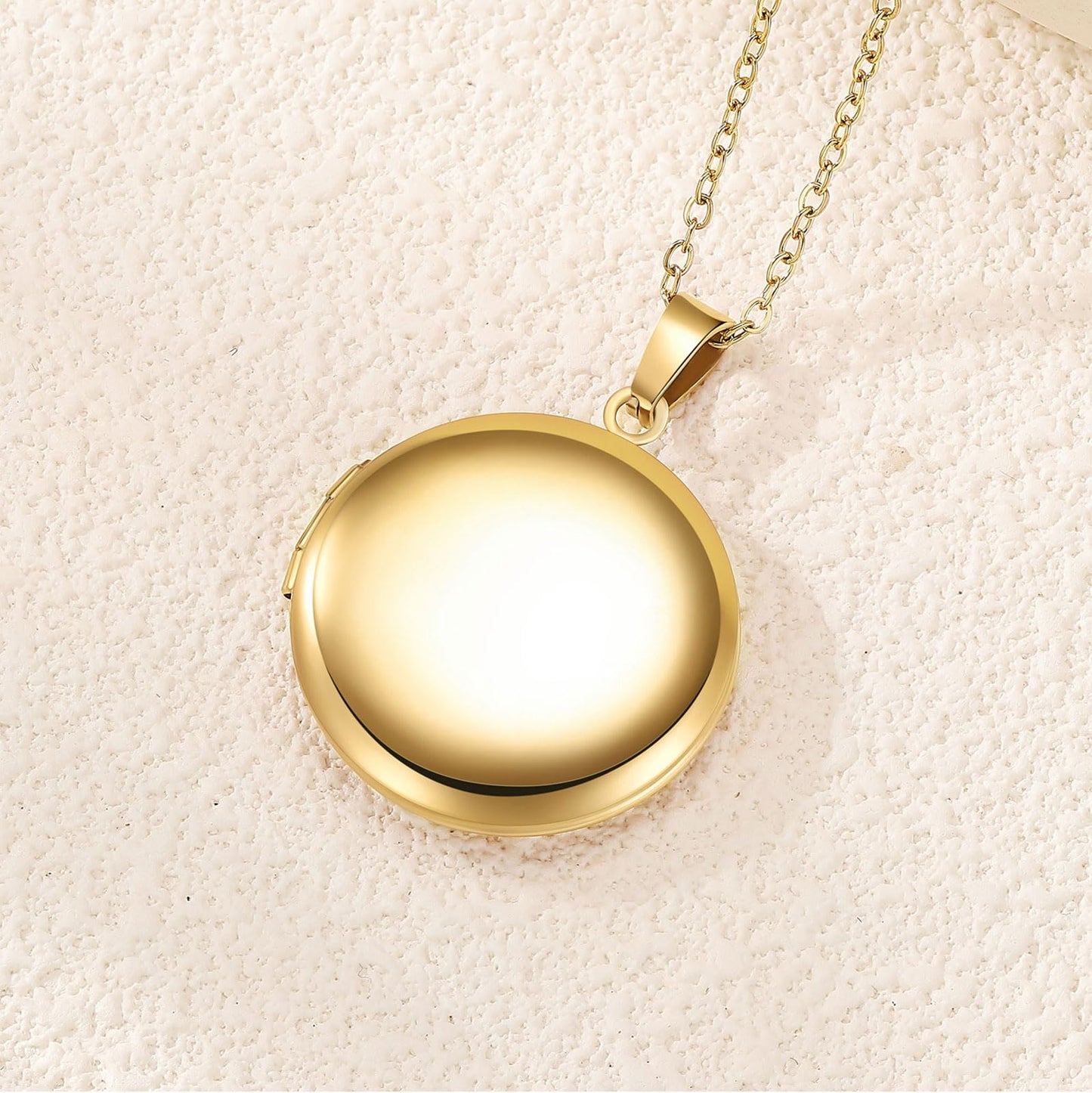 PHOCKSIN Gold Glossy Round Locket Necklace Personalized Photo Locket Necklace for Women Custome Picture Inside with Text Engraved Customized Lockets Gifts for Women