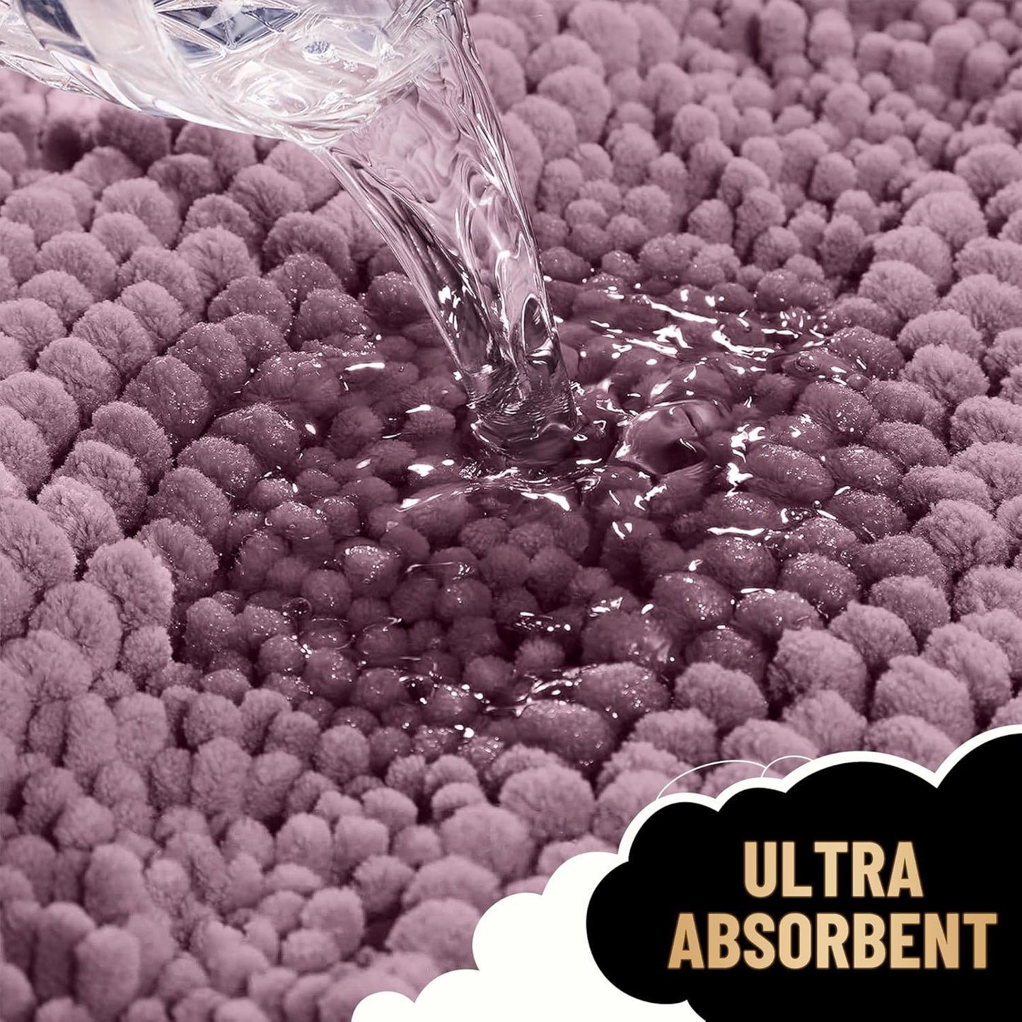 OLANLY Thick Bathroom Rugs 24x16, Extra Soft Absorbent Chenille Striped Bath Rugs, Rubber Backing, Machine Wash Dry, Bath Mats for Bathroom Floor, Tub and Shower, Home Decor Accessories, Deep Plum