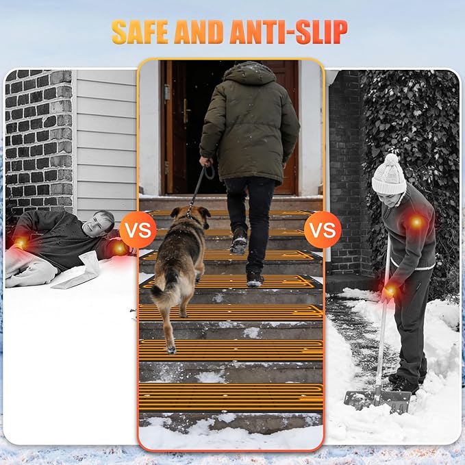20" x 60" Heated Snow Melting Mat, 7mm Thickening Anti-Slip Rubber Snow and Ice Melting Mat, Electric Winter Heating Mat for Outdoor Steps,Stairs,Sidewalks,Walkways (Pack of 1)