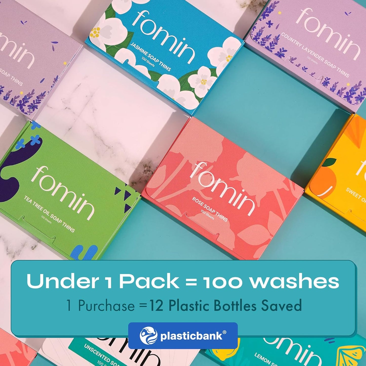 FOMIN - Antibacterial Paper Soap Sheets for Hand Washing - (200 Sheets) Jasmine Portable Travel Soap Sheets, Dissolvable Camping Mini Soap, Portable Hand Soap sheet