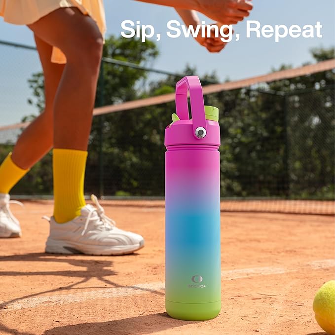 ENCOOL Insulated Water Bottle with Straw Stainless Steel Water Bottle, Leak-Proof, BPA-Free, Double Wall Vacuum Keeps Cold for 24 Hours for Sports, Travel, School (18 oz, Lime Sorbet)