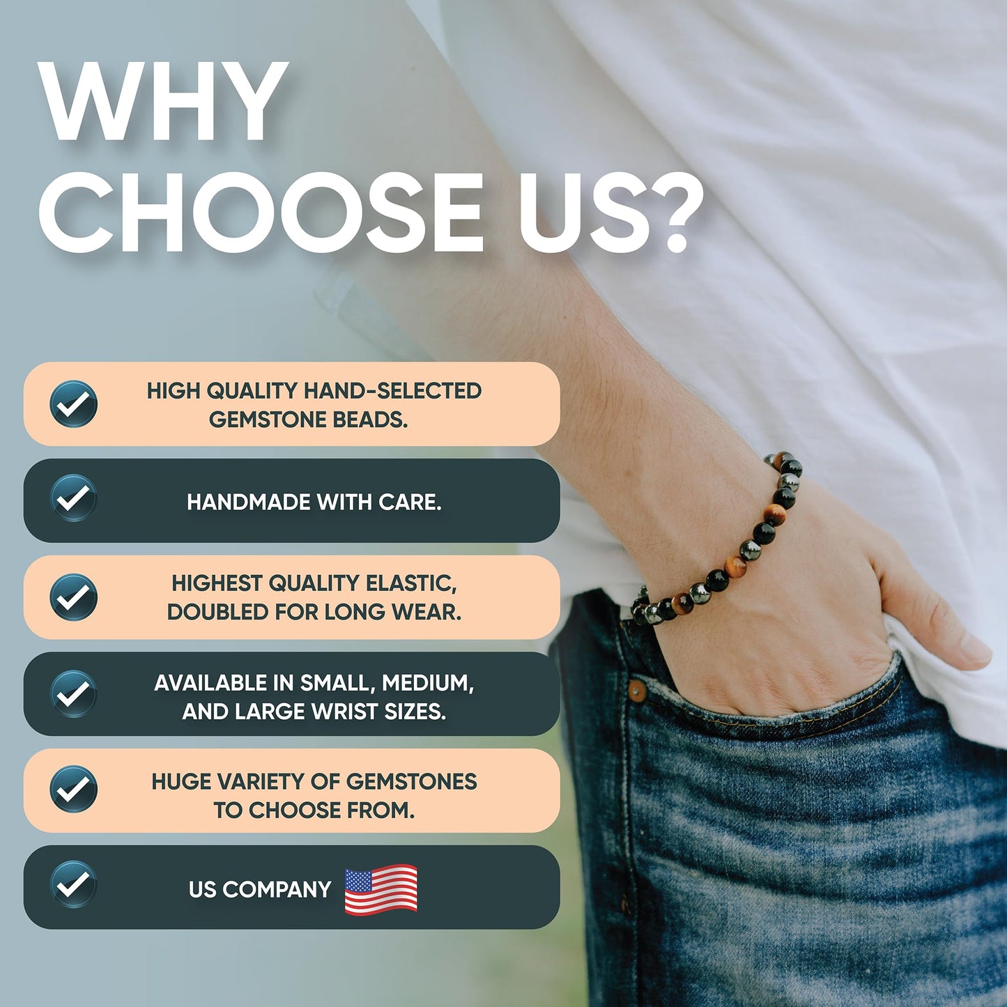 Cherry Tree Collection - Small, Medium, Large Sizes - Gemstone Beaded Bracelets For Women and Men - 4mm Round Beads (Black Obsidian, Medium)