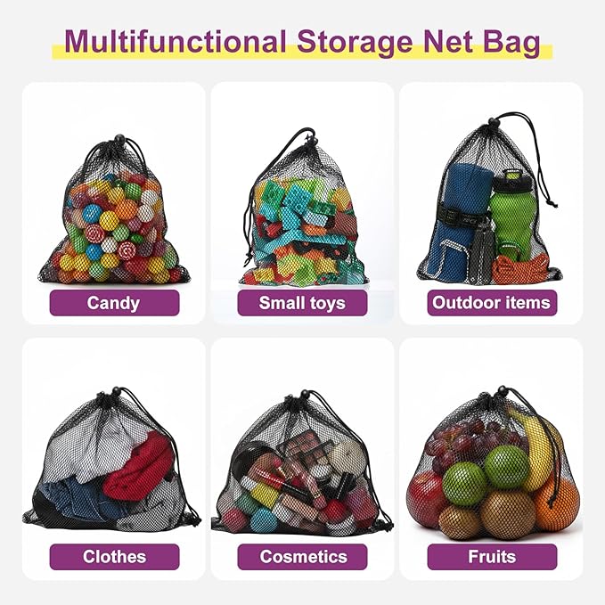 10 Pcs 8x12 Inch Nylon Mesh Drawstring Bags, with Cord Lock Closure - Delicates Laundry Bag for Washing Machine, Multipurpose Storage Bags for Basketball, Volleyball, Football, Golf Stuff Balls