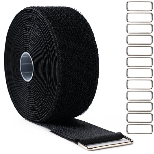 2 x16Ft Hook and Loop Straps Cinch Straps Heavy Duty with 12 Metal Buckles, Adjustable Fastening Cable Straps, Free Cut Length,