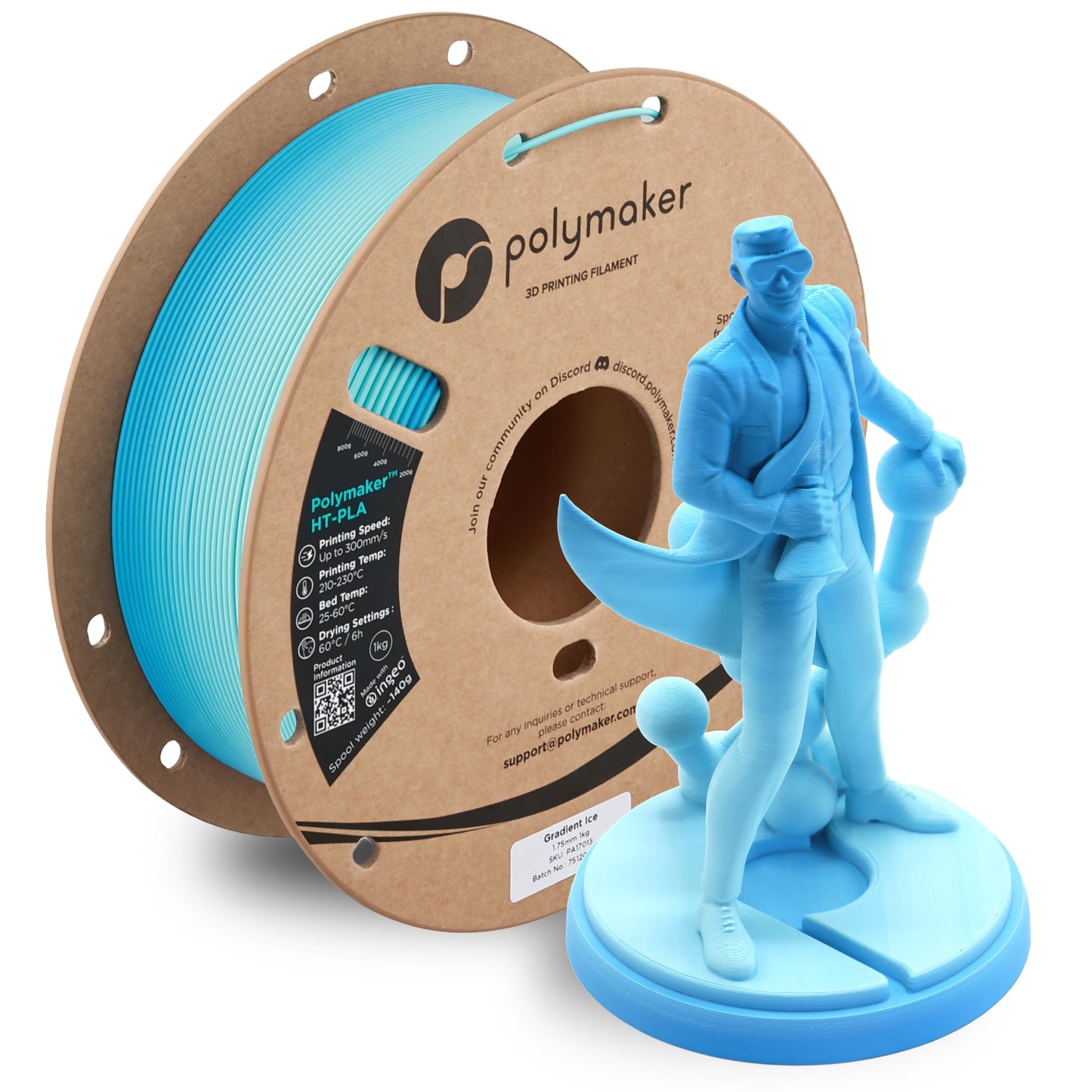 Polymaker HT-PLA Filament 1.75mm Gradient Ice, High Temp PLA for 3D Printing, Heat Stable Up to 150C, Easy to Print, Works with