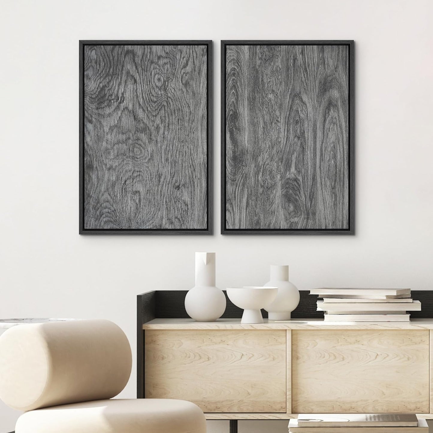 SIGNWIN Framed Canvas Print Wall Art Set Gray Wood Grain Rustic Abstract Illustrations Modern Art Minimal Decorative Nordic for Living Room, Bedroom, Office - 16"x24"x2 Black