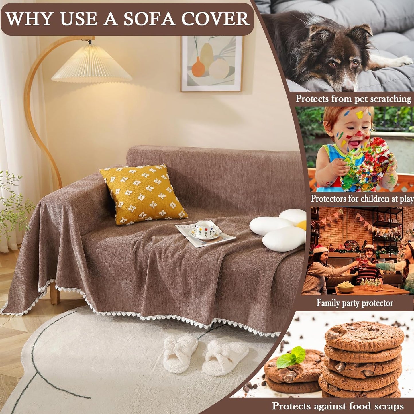 HANDONTIME Brown Sofa Covers Slipcover Simple Couch Cover for Pet Dogs Couch Cushion Covers for L Shape Chocolate Sofa Throw Cover Machine Washable Sectional Couch Covers for Living Room, 71" X118"