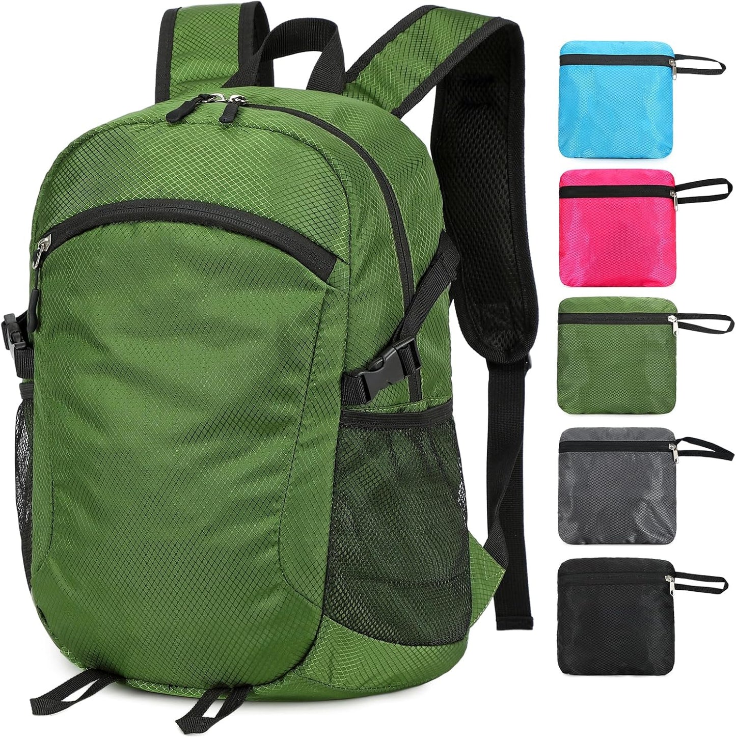 Small Hiking Daypack,15L Water-Resistant Hiking Backpack Packable Lightweight Travel Day Pack for Women Men (Green, Small)