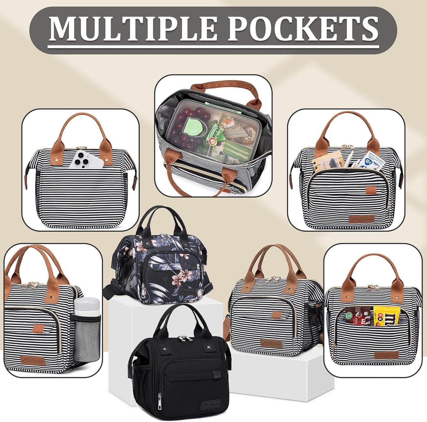 Small Lunch Bag Lightweight Insulated Lunch Box for Women Work Portable Soft Cooler for Picnic Travel Road Trips, Loncheras para Mujer, Black