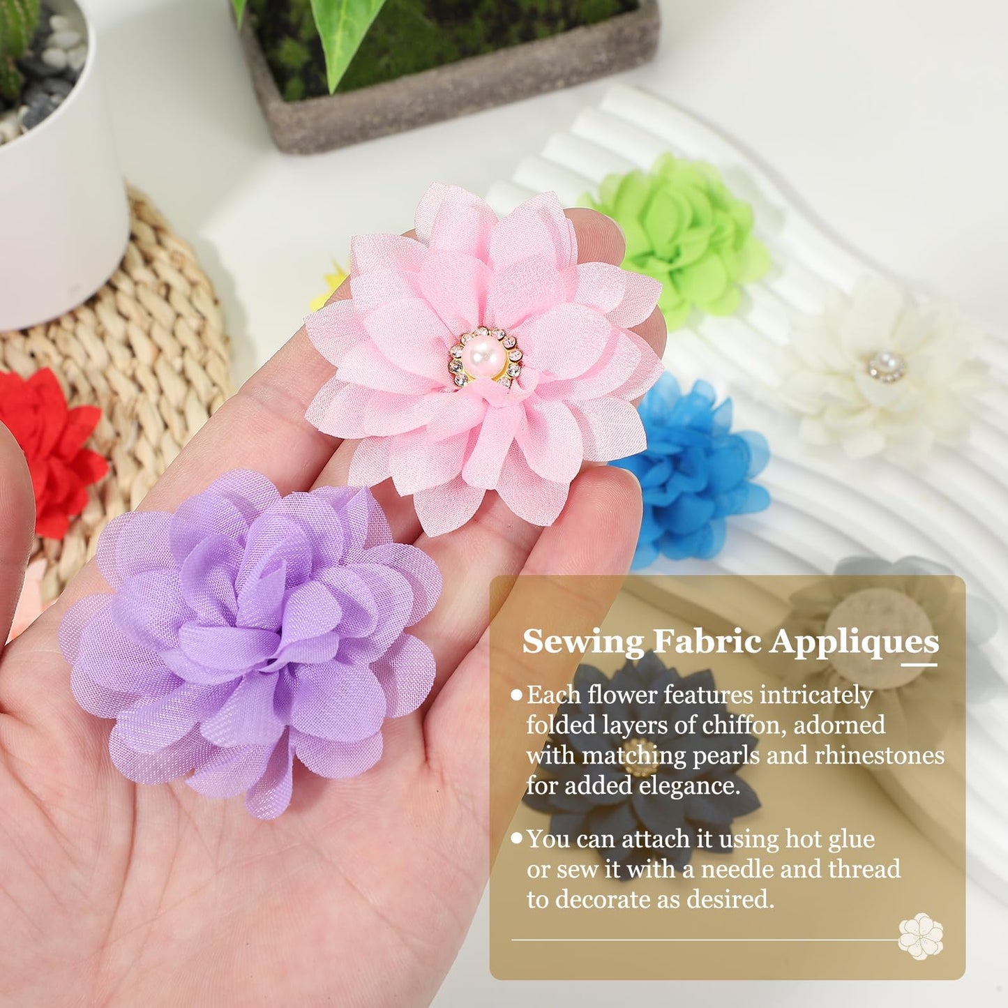 PATIKIL 2.4" Fabric Brooches Flowers, 20 Pcs Fabric Flowers for Brooch Pin Sewing Fabric Appliques Headband Embellishments with a Pearl for DIY Craft Wedding Decor, Purple