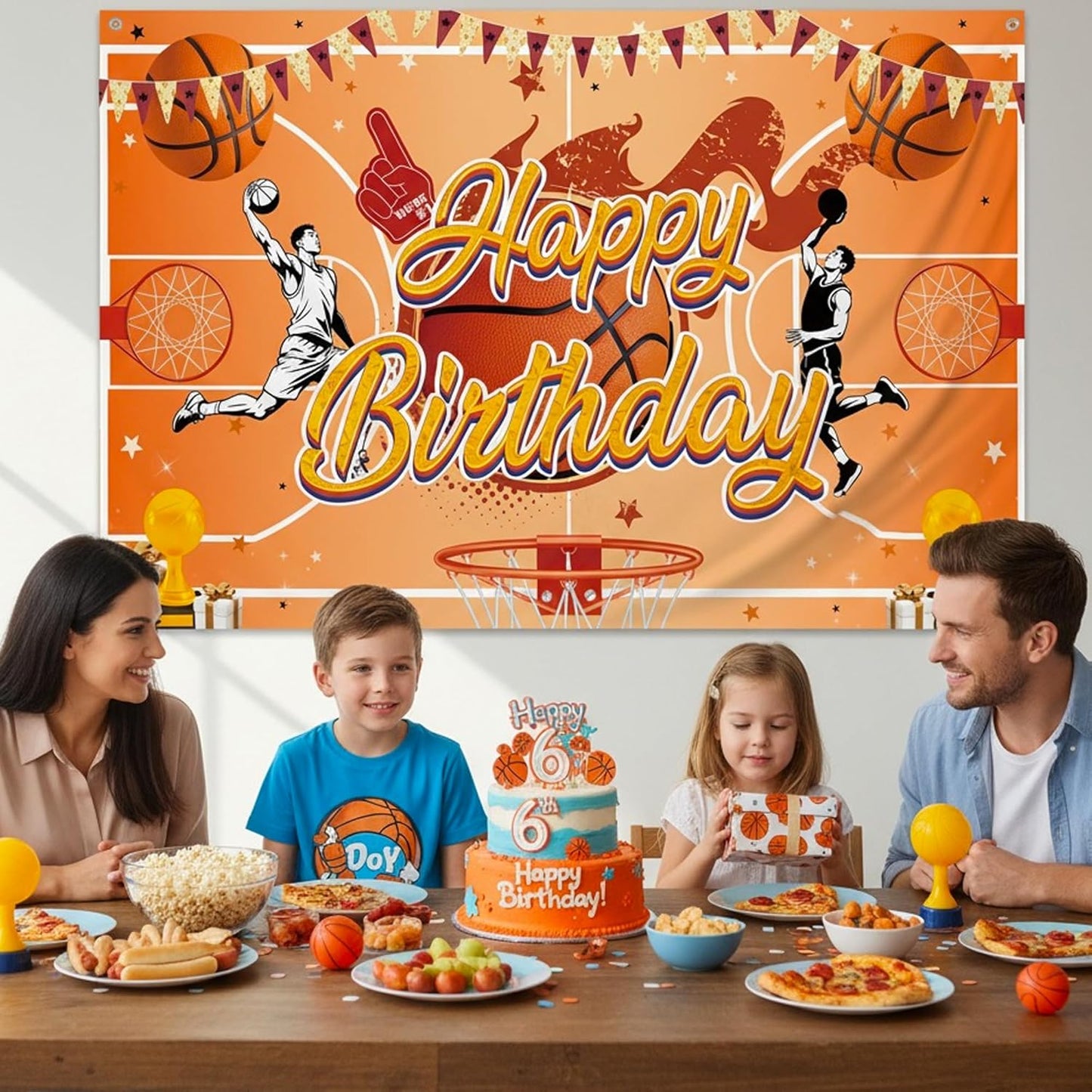 Basketball Happy Birthday Backdrop Banner - Sports Theme Party Decorations with Happy Birthday Sign, Large Vinyl Photo Background for Basketball Party Teens Adults, 7x5 FT (71x43 Inch)