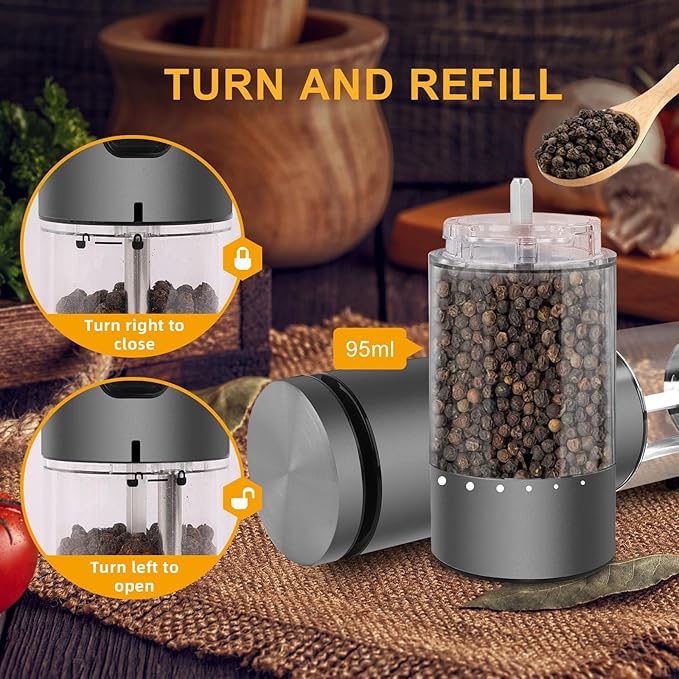 Electric Salt and Pepper Grinder Set Rechargeable, External Adjustable Coarseness, Automatic Salt & Pepper Shakers Mills, Kitchen Gadgets,Stocking Stuffers Christmas Cooking Gifts for Adults Men Women
