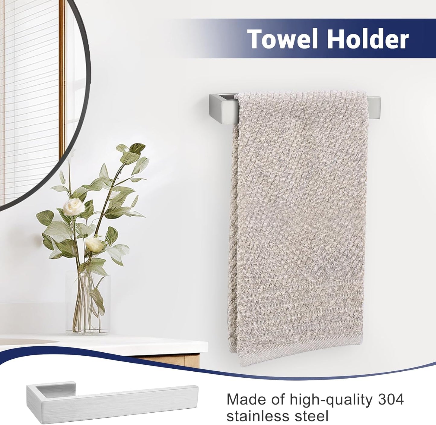 Brushed Nickel Bathroom Hardware Set, 4-Piece Bath Towel Bar Set SUS304 Stainless Steel Towel Rack Set for Bathroom, 23.6 inches Bathroom Towel Holder Set Wall Mounted