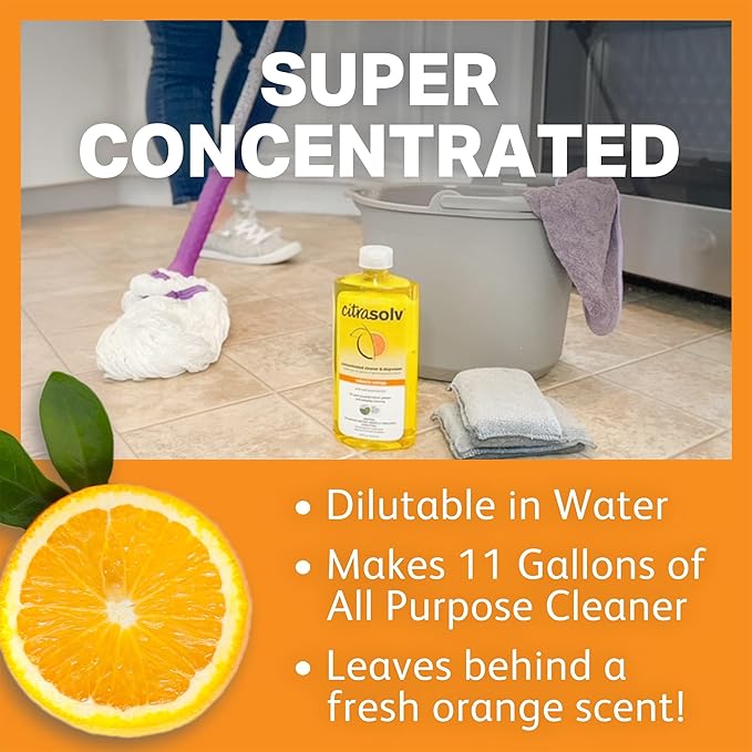 Citra Solv Concentrated Household Cleaner & Degreaser -Valencia Orange Scent 8 fl oz Safe, Effective, and Versatile Cleaning Solution, Natural Ingredients Non Toxic,Biodegradable, Made in USA (12)