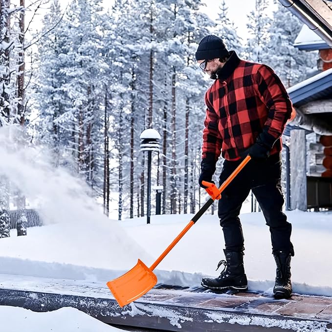 67 Inch Snow Shovel for Driveway with Heavy Duty Ergonomic Labor-Saving Assisted Handle, Removing Snow and Ice for Outdoor, Car, Yard, Emergency,Large Snow Shovel