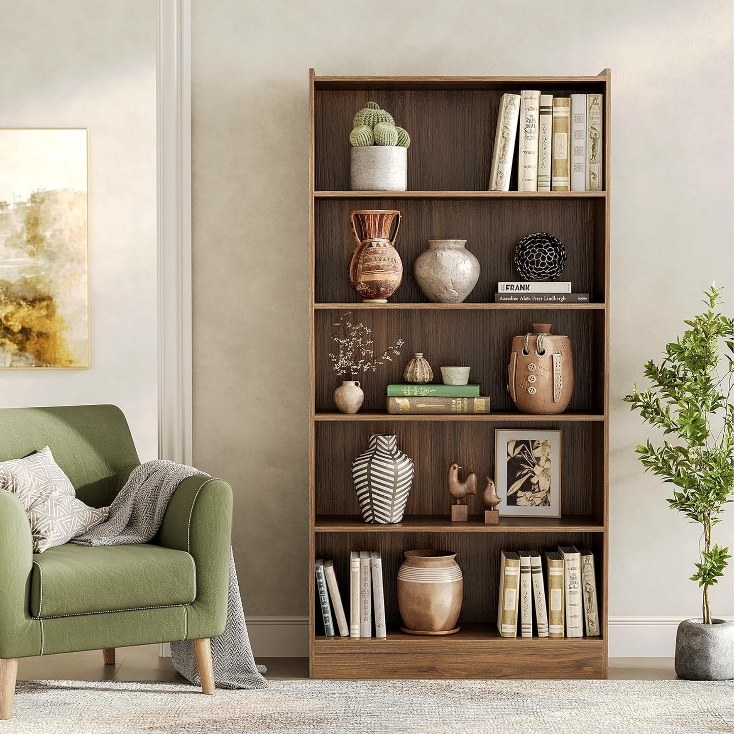 LITTLE TREE 72-Inch Tall Bookcase, 6-Tier Wooden Large Bookshelf, Wide Bookcase Bookshelves, Freestanding Modern Display Shelving Unit for Living Room, Bedroom, Office, Rustic Brown