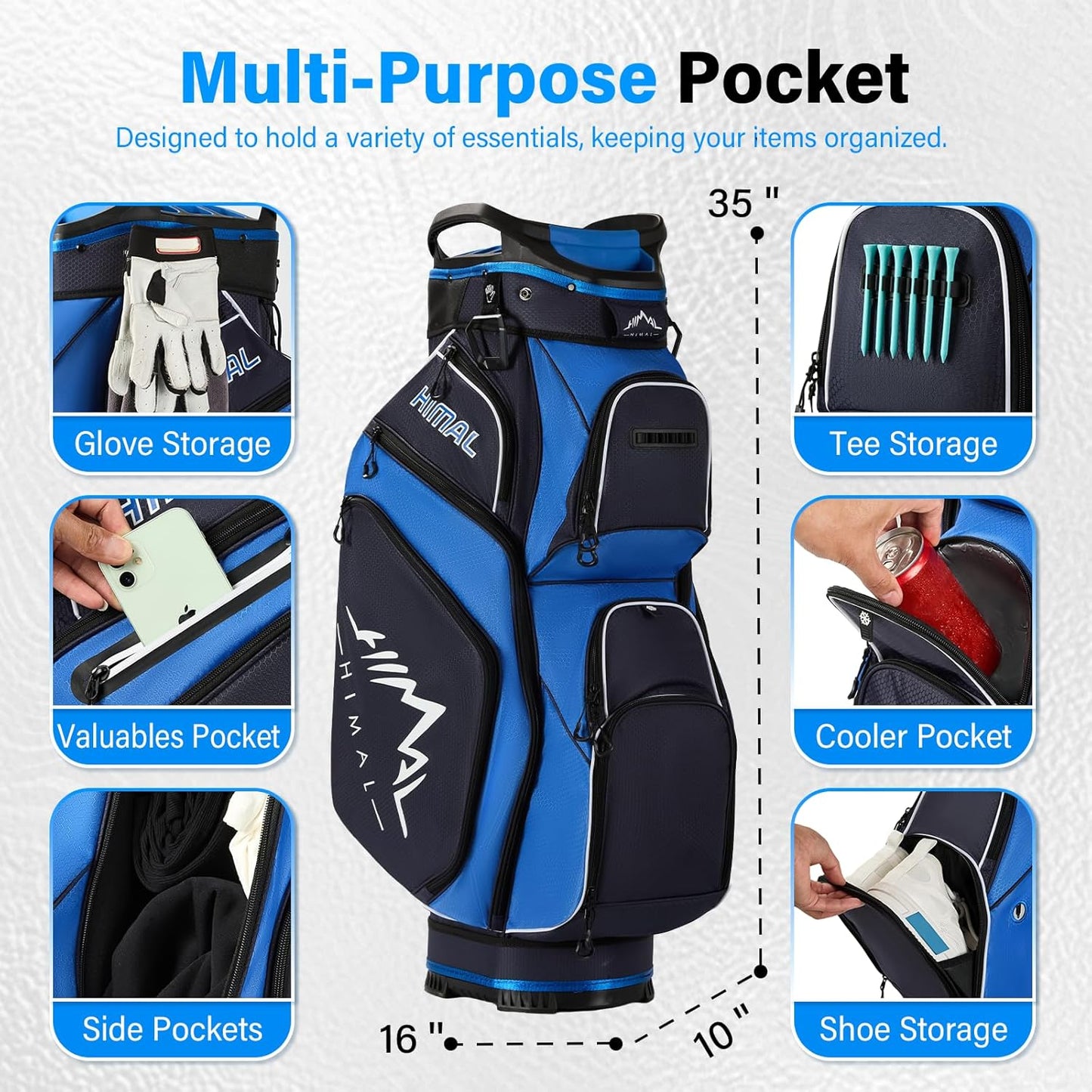 14-Way Golf Cart Bag, Full Length Premium Golf Bag for Men with Cooler Pocket, Handles and Rain Cover