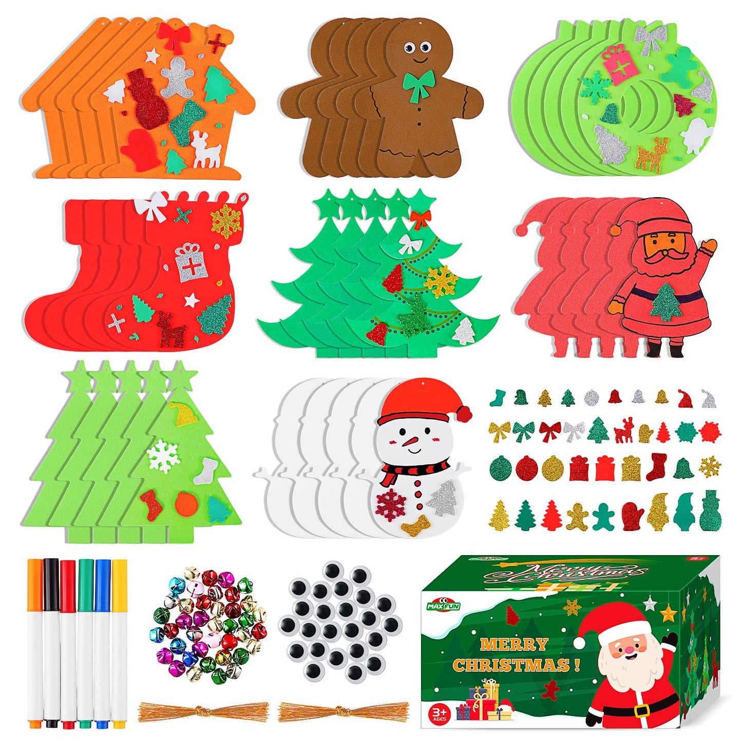 Max Fun Christmas Crafts for Kids Toddlers, 350Pcs Foam Ornaments DIY Christmas Arts and Crafts Kits Bulk Stickers Set, Xmas Tree Snowman Christmas Decorations Crafts Party Favors Supplies