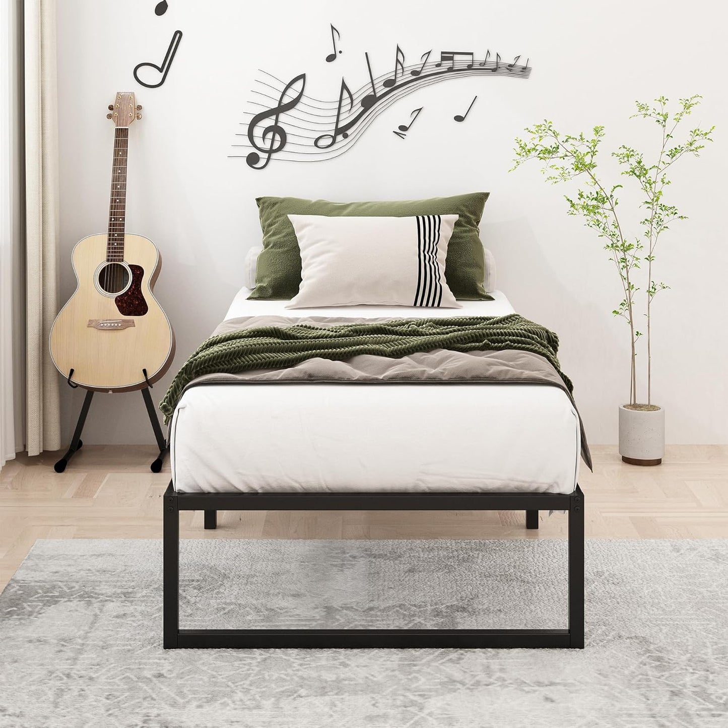 16 Inch Twin Size Bed Frames Heavy Duty Metal Twin Platform Bed Frame No Box Spring Needed, Noise Free, Easy Assembly, Black