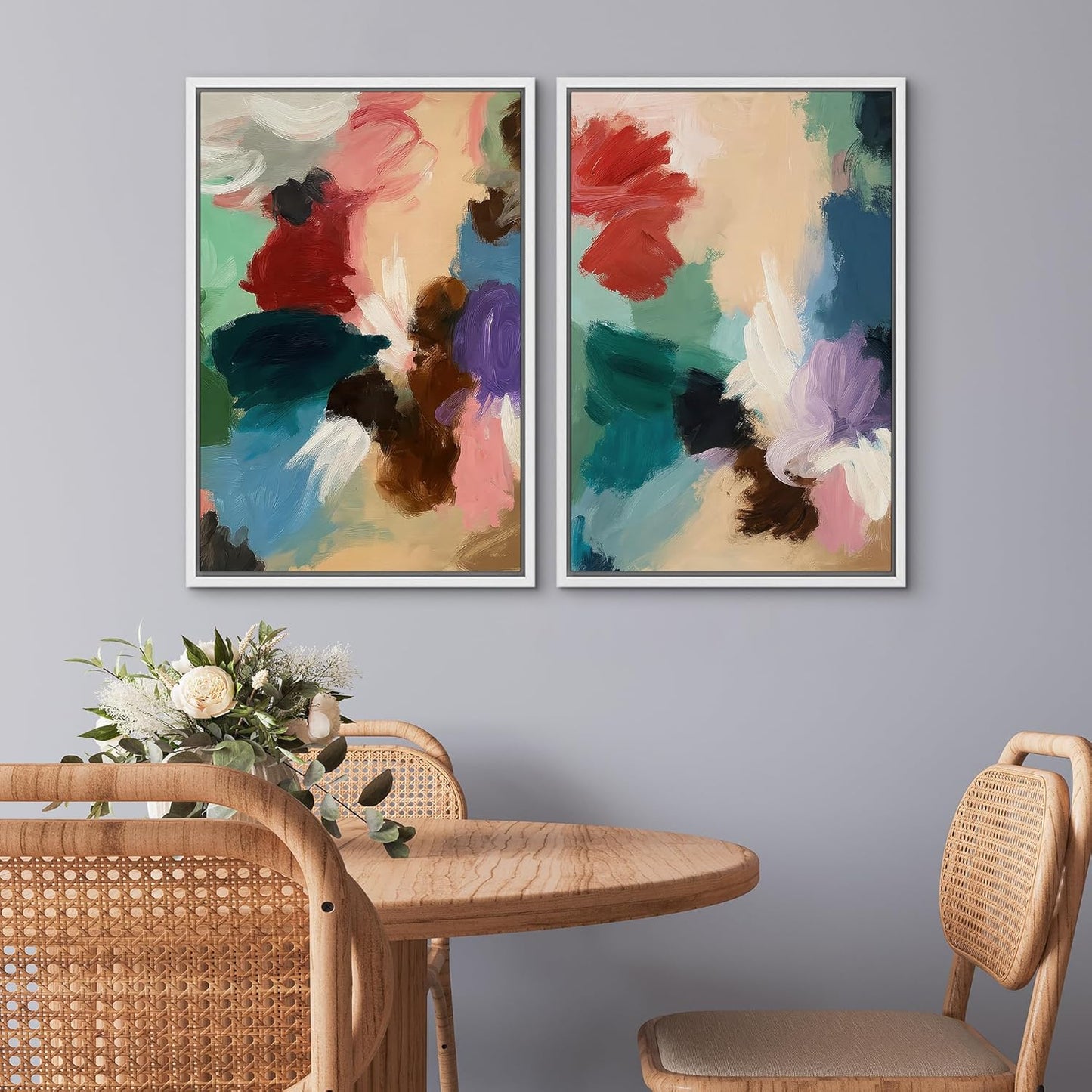 SIGNWIN Framed Wall Art Print Set Colorful Abstract Brushstroke Vibrant Illustrations Modern Art Rustic Relax/Calm Multicolor for Living Room, Bedroom, Office - 16"x24"x2 WHITE