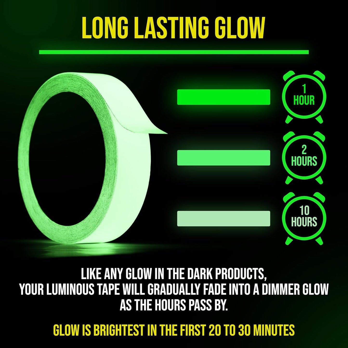 Lockport Glow in The Dark Tape - 15 Ft x 0.5 in - Bright - Rechargeable - Reflective - Glow Tape in The Dark - Halloween Decoration, Night Decorations, Safety and Home Marking