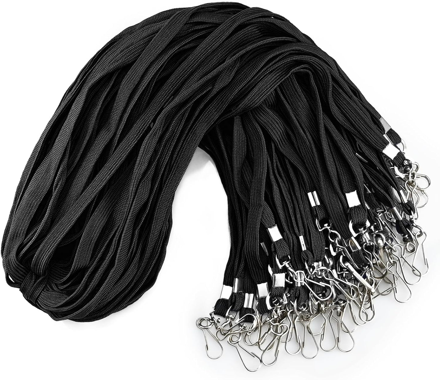 100 Pack Bulk Black Lanyards for ID Badges Durable Neck Lanyards with Metal Swivel J-Hook Comfortable for Events, Employees, Schools, Cruises, Name Tag ID Holder