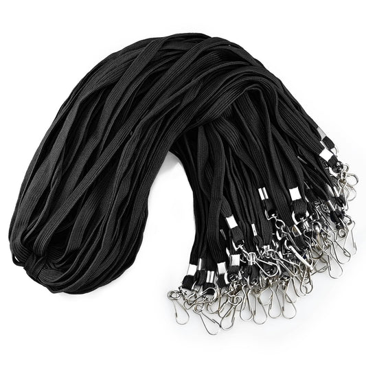 Orcielo 100 Pack Bulk Black Lanyards for ID Badges Durable Neck Lanyards with Metal Swivel J-Hook Comfortable for Events, Employees, Schools, Cruises, Name Tag ID Holder