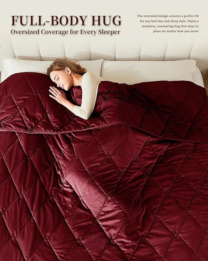 L'AGRATY Queen/King Size Weighted Blanket for Adults 15lbs, 80"x87" — Cooling Breathable Heavy Blanket with Glass for Sleeping Perfect for Hot Sleepers & Couples Machine Washable All-Season Wine Red