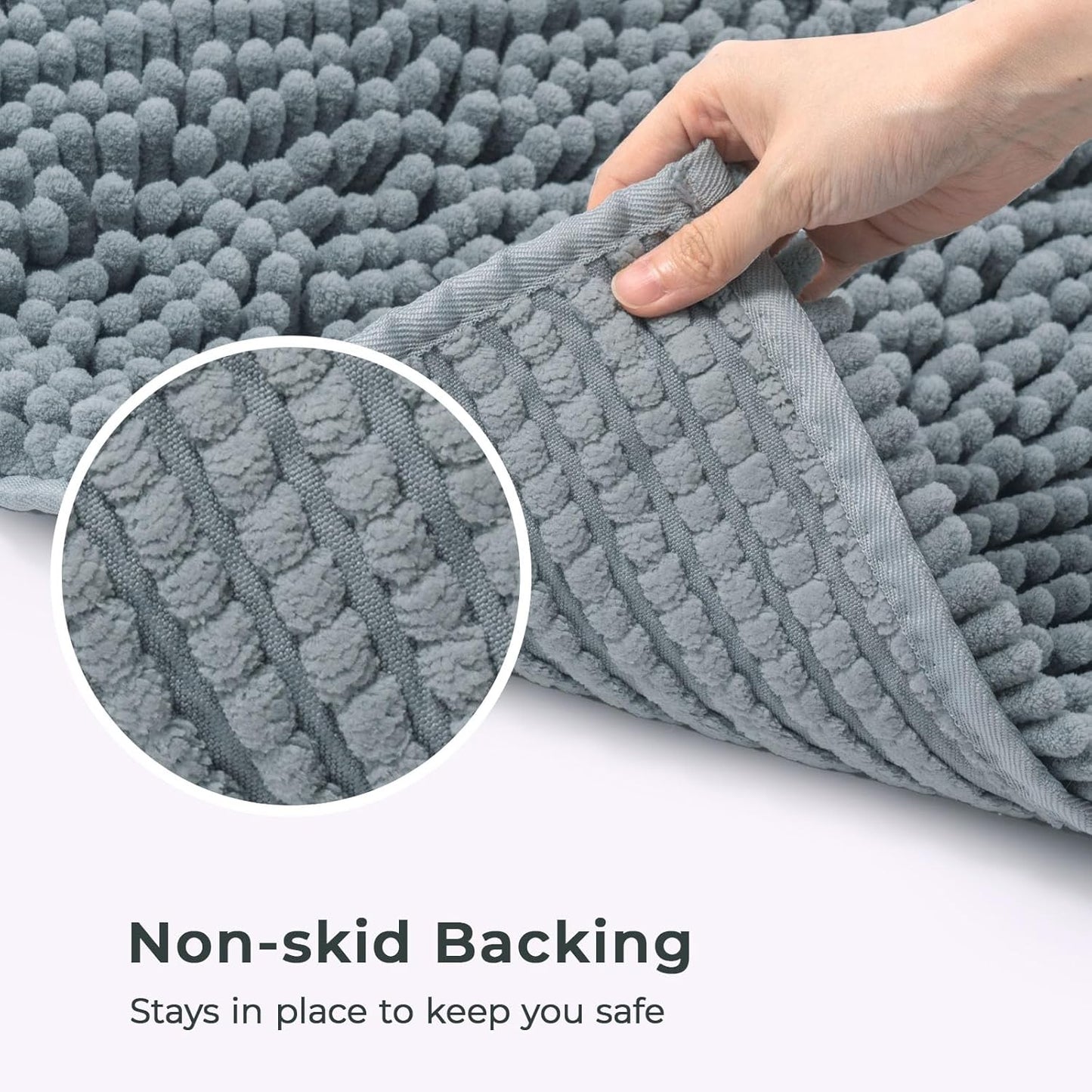 FRESHMINT Chenille Bathroom Rugs Non-Slip Bath Mat 32"x20", Washable Soft Shower Mat, for Bathroom Floor & Tub Fluffy Shag Bath Rugs, Durable Thick Water Absorbent Microfiber Shower Rugs, Sky Gray