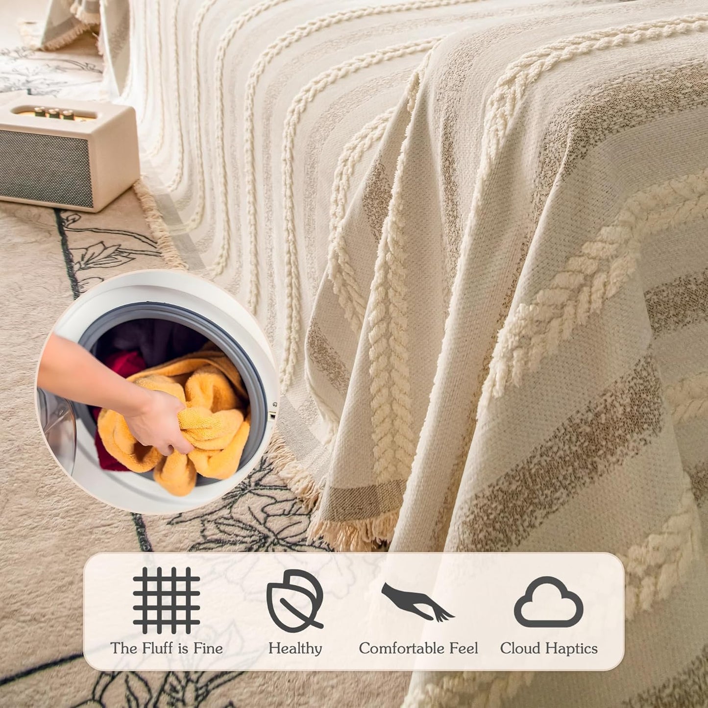Couch Cover for Dogs Washable Sofa Cover, Sectional Couch Covers, Sofa Covers for 2 Cushion Couch, Non Slip Stripe Sofa Slipcovers Furniture Protector, Couch Protector from Cat Claws, Beige,71''x150''
