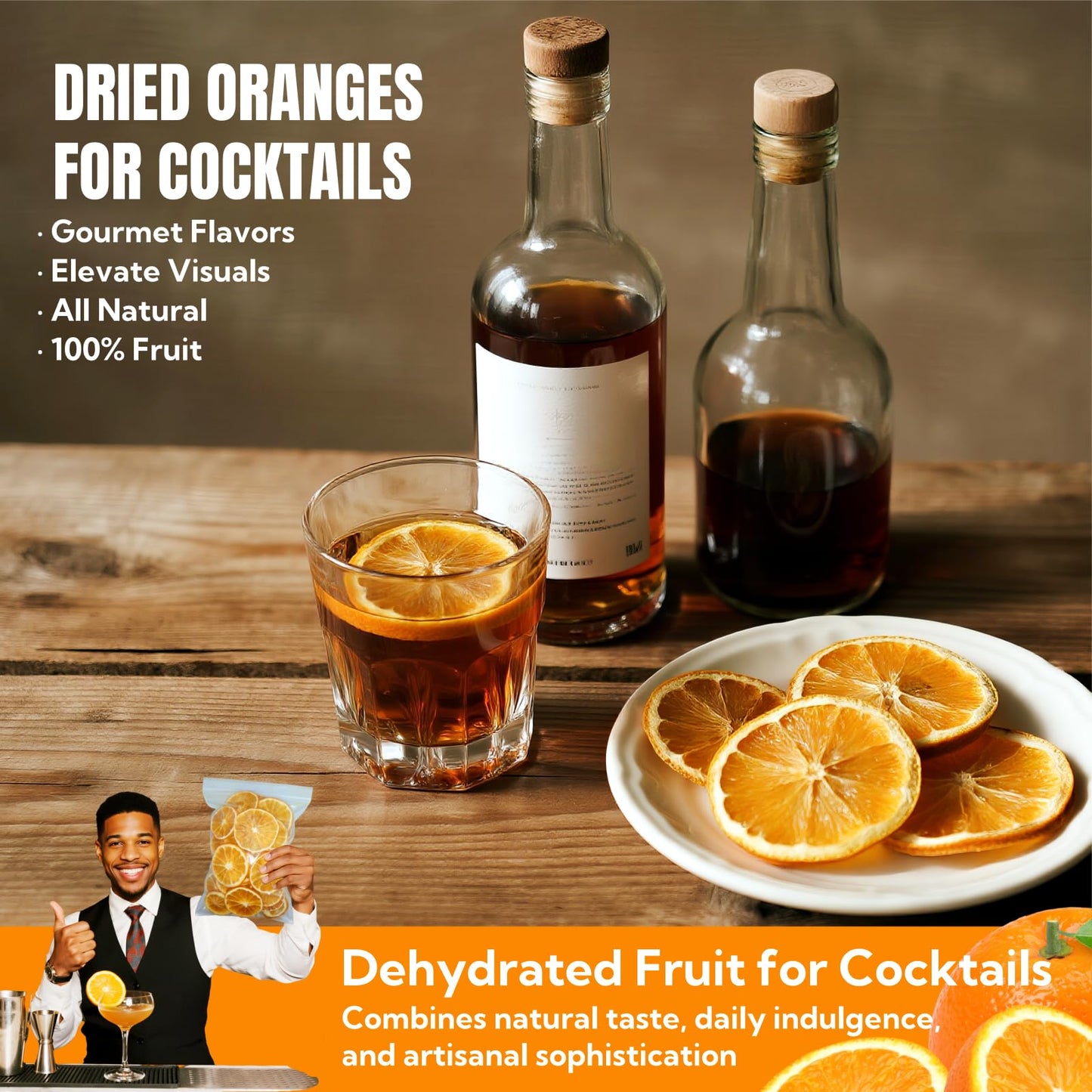 Dried Orange Slices 8.8oz(250g),Approx 50-60 Wheels,Dehydrated Orange Slices NO Addtives,Dried Oranges Sugar Free Natural,Fruit Tea,Dehydrated Fruit for Cocktails,Christmas Day,Crafts,Baking