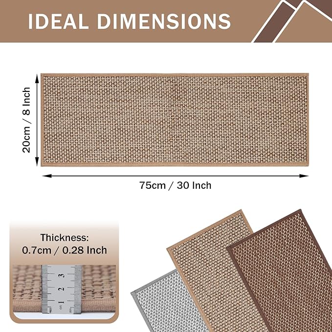 Stair Treads Non Slip, 15 Pack 8" X 30" Beige Stair Runners for Wooden Steps Non Slip with Reusable TPE Adhesive Backing, Carpet Stair Treads for Kids Elders and Pets, Machine Washable, Anti-Fall
